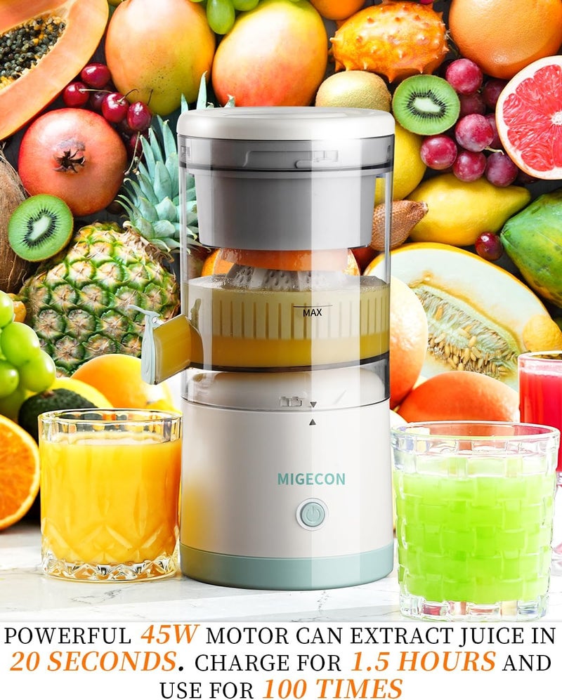 Migecon Electric Juicer Rechargeable,Portable Kitchen Gadget for making Orange Juice,Squeezing Oranges,Lemons,Kiwi Fruit,Grapefruits,and Citrus Juices.Comes with USB charging and a Cleaning Brush(White) - Image 2